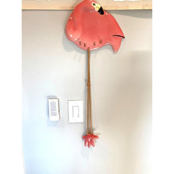 Pink Flamingo Key Holder Ceramic With Rope Dangle Feet Vintagecore/ - Picture 11 of 11